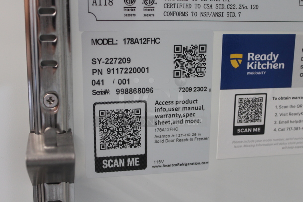 BRAND NEW SCRATCH AND DENT! 2023 Avantco 178A12FHC Stainless Steel Commercial Single Door Reach In Cooler. 115 Volts, 1 Phase. Tested and Working! - Image 4 of 4