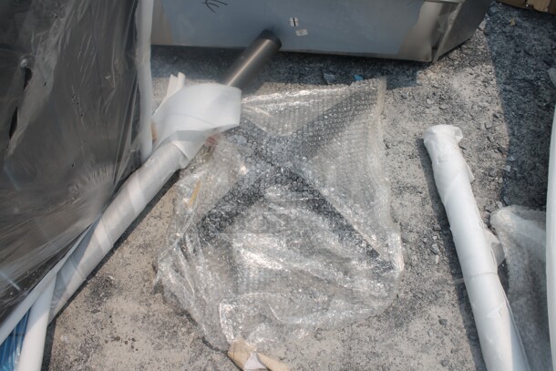 6 Outdoor Synthetic Teak Style Table Tops In White, Red, Gray, Blue With X-Shape Table Base. 6 Times Your Bid!  - Image 9 of 11