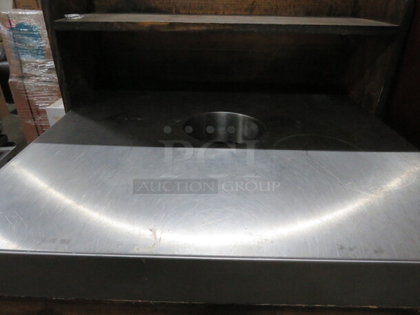 One 1 Door Wooden/Metal Trash Receptacle With Stainless Steel Top And Over Shelf, And Trash Can. 30X30X55.5 - Image 3 of 4