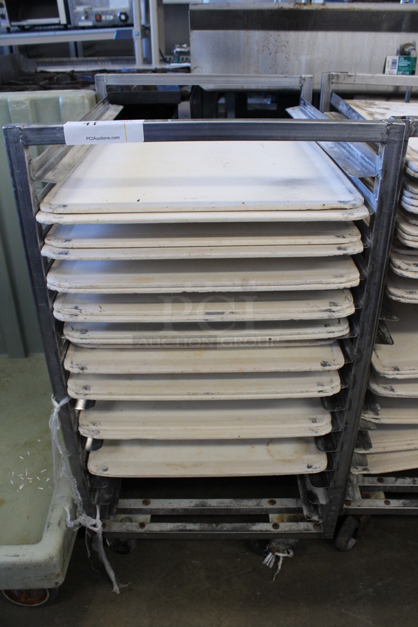 Metal Commercial Pan Transport Rack w/ 18 Baking Pan Boards on Commercial Casters. 20.5x26x38. Boards 18x26x1