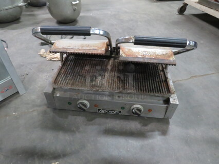One Adcraft Double Panini Press. Model# SG-813B. 120 Volt. 1750 Watt. 22X12X8. $774.99