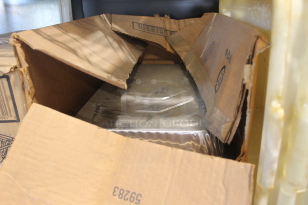 ALL ONE MONEY! Lot of Steam Table Aluminum Pans, Ketchup Squeeze Bottles, Mixing Glasses, Carafes, Foil Laminated Board Lids AND MORE! Metro Shelf Not Included - Image 3 of 6