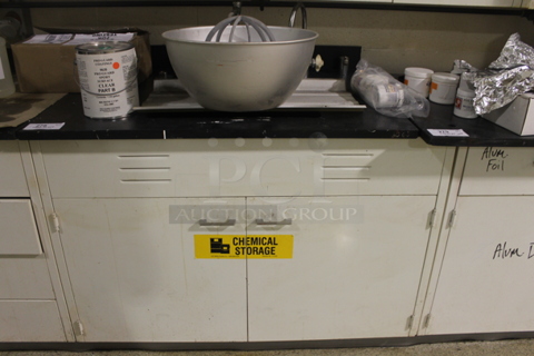 ALL ONE MONEY! Lot of Counter w/ Doors and Contents. BUYER MUST REMOVE.