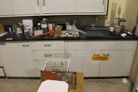 ALL ONE MONEY! Lot of Counter w/ Sink, Doors, Drawers and Contents. BUYER MUST REMOVE.