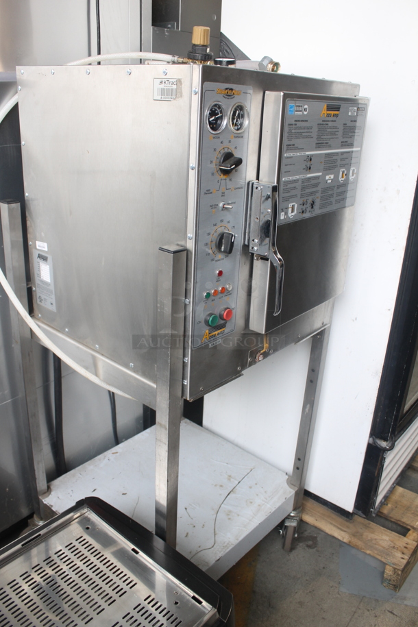 Accutemp S62083D12030250 Commercial Stainless Steel Electric Pan Cabinet Steamer With Pan Racks On Utility Cart With Undershelf and Commercial Casters. 208V, 3 Phase.  - Image 2 of 6