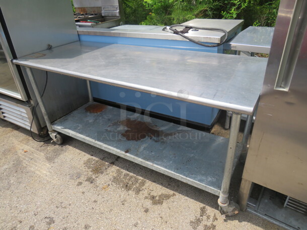 One Stainless Steel Table With Under Shelf On Casters. 72X30X33 - Image 3 of 3