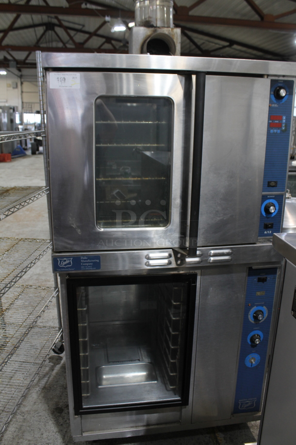 Duke Stainless Steel Commercial Gas Powered Full Size Convection Oven on Holding Proofing Cabinet.