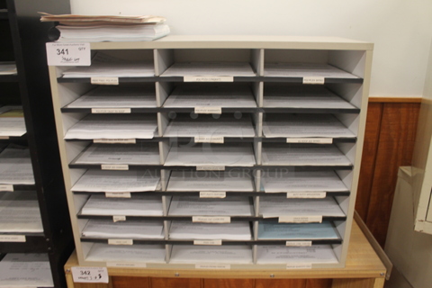 White Countertop Filing Shelving Unit.