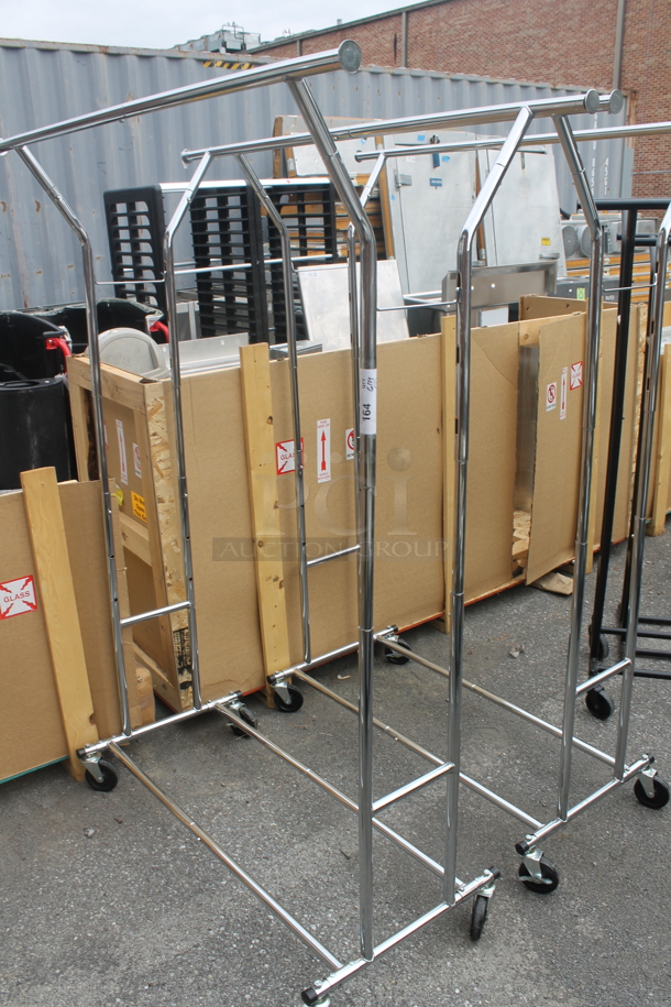 2 Chrome Finish Metal Clothing Racks on Commercial Casters. 2 Times Your Bid! - Image 2 of 4