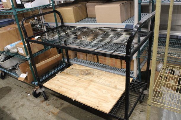 Black Wire 2 Tier Cart w/ Push Handles on Commercial Casters. 51x24x42