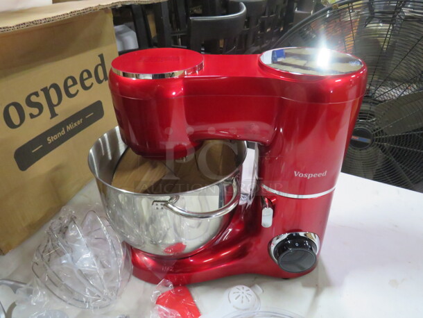 One Vospeed Stand Mixer With Bowl, Guard, Hook, Paddle, And Whip. #SM1550.