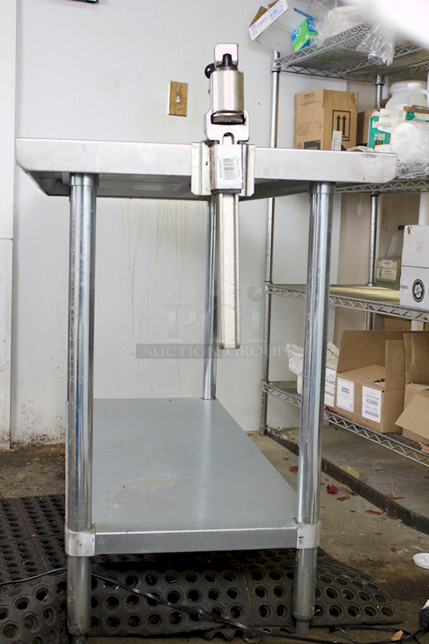 Regency 600T2448G 24" x 48" 18-Gauge 304 Stainless Steel Commercial Work Table with Galvanized Legs and Undershelf + Add-On Can Opener.  - Image 6 of 11