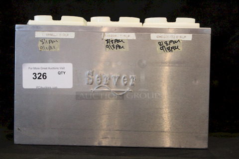 Server SR-3 Serving Station (3) Jars. 
Height -	14.25 inches
Width -	15.50 inches
Depth -	8.75 inches
Missing Lids