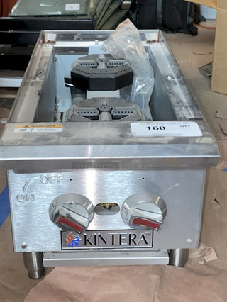 NEW! Kintera KHP12 Gas Countertop Hot plate, 50,000 BTU 12 1/4"W x 29 7/16"D x 13 1/8"H. Missing Cast Iron Grates. 
Height	13 1/8 in
Width	12 3/4 in
Depth	29 7/16 in
