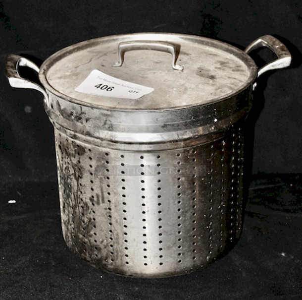 NICE! Steamer Stock Pot With Handles and Lid. Approximately Holds 60qts.
16-1/8x11