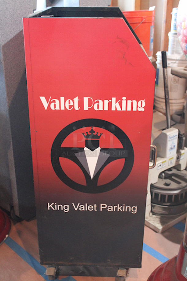 HIGH QUALITY, Safe & Secure!  The Valet Spot: Standard Valet Podium, Steel Framed On Heavy Duty Locking Commercial Casters With (1) Locking Key Holder Area & (1) Locking Tip Collection Area. 24.25”W x 19”D x 48.25”H. Lightly Used.  - Image 2 of 4