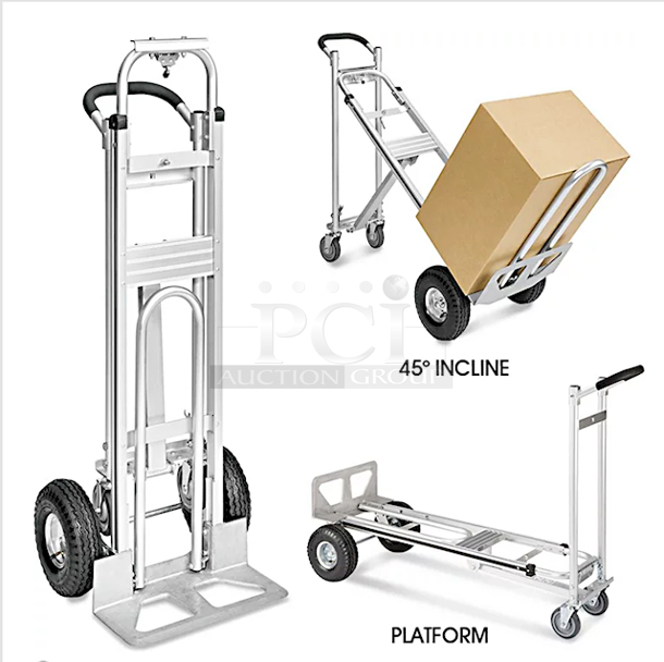 AWESOME! ULINE H-4124 3-In-1 Hand Truck w/ 28"x8" Folding Nose Extension, Capacity: 500 lbs. hand truck and 45º incline; 750 lbs. platform. - Image 1 of 7
