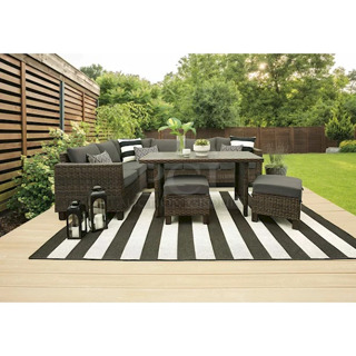IN THE BOX! Better Homes & Gardens Brookbury 5-Piece Patio Wicker Sectional Set. Includes: (2) cushioned sofas, (2) cushioned ottomans, and (1) conversation/dining table 