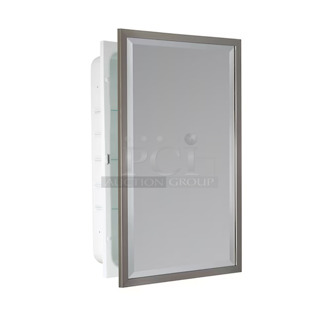 Allen + Roth 16-in x 26-in Recessed Mount Brush Nickel Mirrored Rectangle Medicine Cabinet