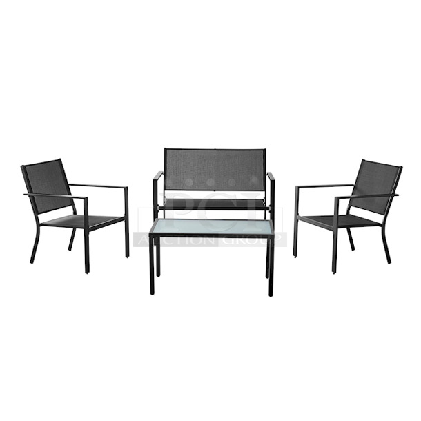 OUTSTANDING!! Mainstays Kingston Ridge 4-Piece Outdoor Conversation Set Patio Furniture with Grey Sling, Black Metal - Image 6 of 9