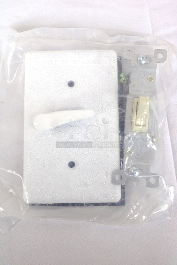 NEW/NEVER USED Bell Outdoor 5121-1 White Outdoor Switch Cover W/ Single Pole, 15A, 120V Switch. 3x Your Bid - Image 2 of 3