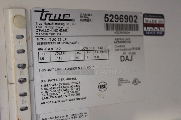 True TUC-27-LP 27" W Undercounter Refrigerator w/ (1) Section & (1) Right Hinge Door, 115v. TESTED. WORKING! 27-9⁄16 x 31-1⁄16 x 31-7⁄8 - Image 7 of 7