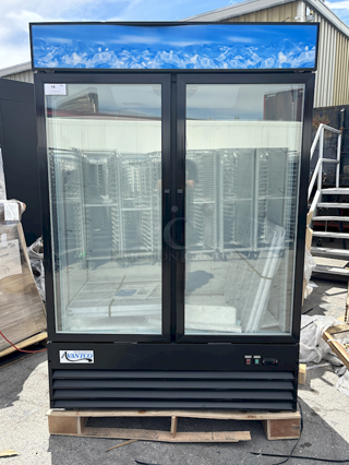 BRAND NEW SCRATCH & DENT! Avantco GDC-49F-HC 53" Black Swing Glass Door Merchandiser Freezer with LED Lighting. SN: 549884687. 115v Missing Power Cord. 53 1/8 x 31 7/8 x 83 7/8 Inches

