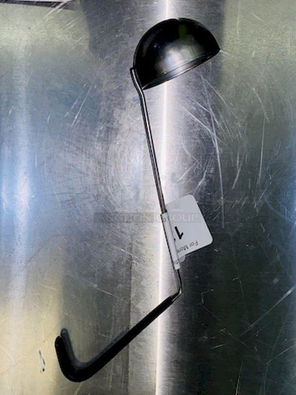 AMAZING!! Vollrath 58044 4 oz. Two-Piece Stainless Steel Ladle with Black Kool-Touch® Handle.

Overall Dimensions:
Handle Length: 12 5/8" 
Bowl Diameter: 3 5/16" 
Capacity: 4 oz.
 - Image 1 of 3