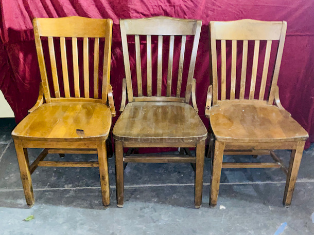 HUGE LOT! (60) Wooden School House Chairs. 
17x19-1/2x35 (18” Seat Height).

60x Your Bid