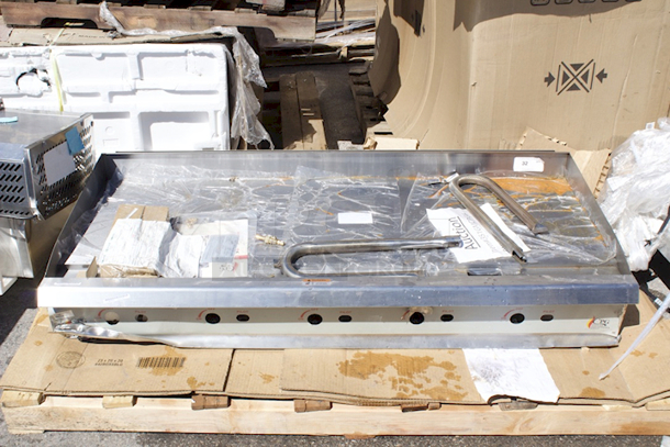 BRAND NEW SCRATCH & DENT! Cooking Performance Group GM-CPG-60-NL 60" Gas Countertop Griddle with Manual Controls - 150,000 BTU - Missing Knobs  - Image 1 of 6