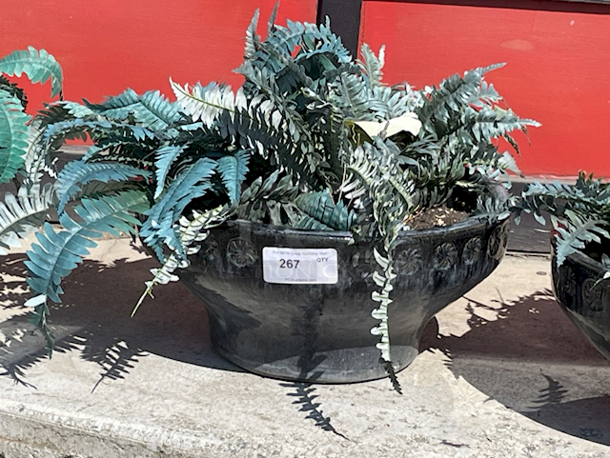 LARGE! Decorative Ceramic Potter With Artificial Plants - Image 1 of 2