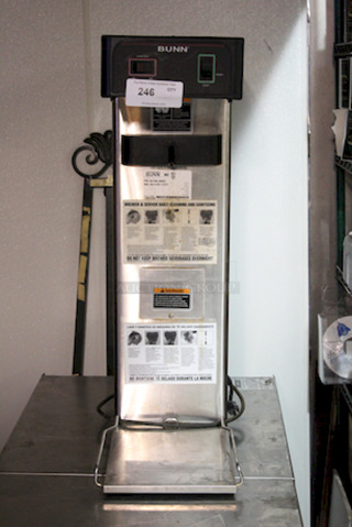 NICE! Bunn 36700.0013 TB3Q 29" Trunk 3 Gal. Iced Tea Brewer With Iced Tea Dispenser. 
14.4 Amps/ 60 Hertz/ 1ph/120v/1,730 Watts
11 1/2"W x 22 3/8"D x 34"H