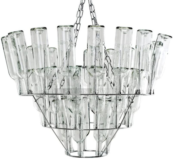 French Wine Bottle Chandelier, 40 Bottle Capacity. (4) 40 Watt Lights Which Look Like Candles, Dimensions: 
36x28x68 