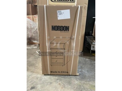 NEW In Box! Nordon Commercial Countertop Single Glass Door Mini Cooler/ Merchandiser! With Customizable Lamp Box! With Poly Coated Racks! 110/120V! Model: SC80B!