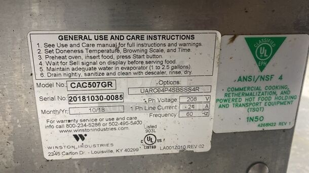 WINSTON - CAC507GR - CVAP COOK & HOLD 9CF CAPACITY HALF SIZE OVEN W/ FAN
 - Image 8 of 8