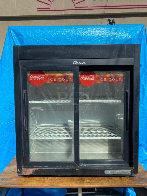 True GDM-09-SQ-HC-LD 36" Countertop Refrigerator w/ Front Access - Sliding Doors, Black, 115v
 - Image 3 of 5
