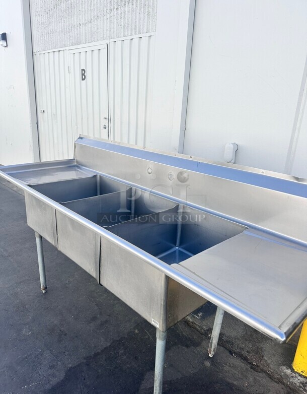 Commercial Three Compartment 89 inch Stainless Steel Sink  - Image 1 of 7