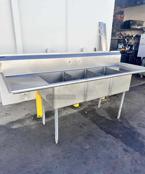 Commercial Three Compartment 89 inch Stainless Steel Sink  - Image 7 of 7