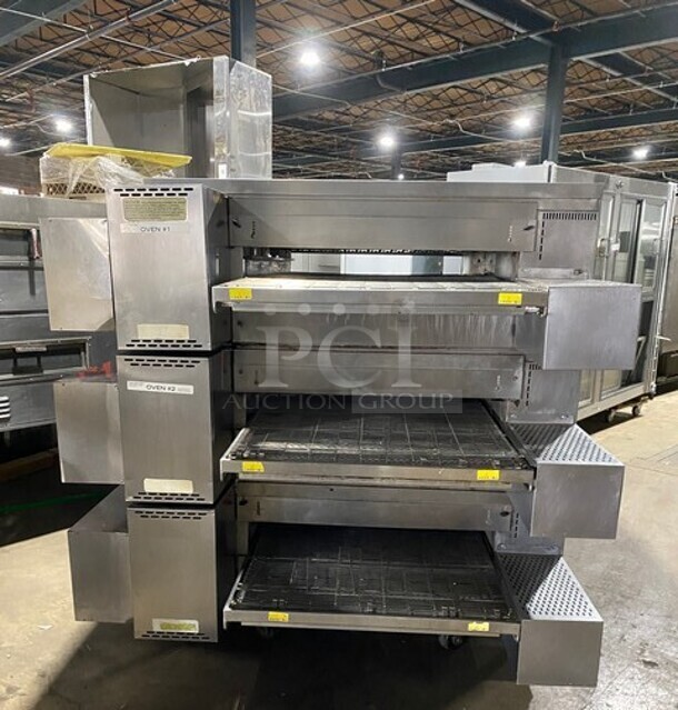 WOW! Middleby Marshall Triple Deck Stainless Steel Commercial Natural Gas Powered Conveyor Pizza Oven on Commercial Casters! 3x Your Bid MODEL PS555 SN:29731660 208-240 V 1PH - Image 2 of 12