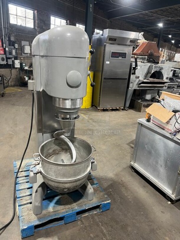WOW! Hobart Commercial Floor Style 140 QT Planetary Mixer! With 80QT Reducer Ring, 80QT Mixing Bowl! With 80QT Spiral Hook Attachment! WORKING WHEN REMOVED! Model: V1401 SN: 11279275 200V 60HZ 3 Phase