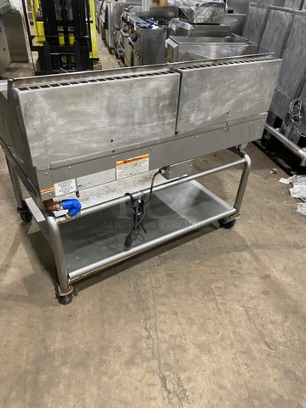 Woodstone Commercial Natural Gas Powered Flat Griddle! With Split Top! With Back & Side Splashes! On Equipment Stand! With Storage Space Underneath! All Stainless Steel! On Casters! - Image 4 of 11