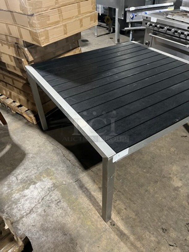 BRAND NEW! OUT OF THE BOX! STC Black Teak Slats 51" By 51" Dining Table! Brushed Alluminum Welded Frame! Suitable For Indoor & Outdor Use!  - Image 4 of 6