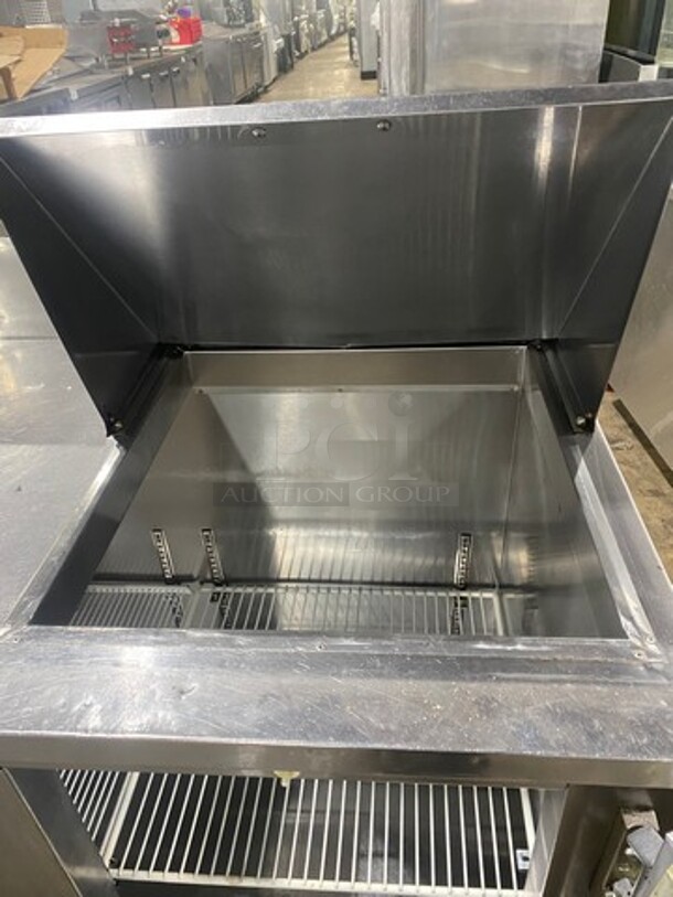 Leader Commercial Refrigerated Sandwich Prep Table! With Back Splash! With 3 Door Storage Space Underneath! Poly Coated Racks! All Stainless Steel! On Casters! Model: LM72S/C SN: PR010562 115V 60HZ 1 Phase - Image 7 of 9