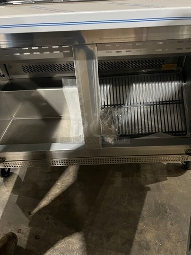 NICE! SCRATCH-N-DENT! LATE MODEL! Asber Commercial Refrigerated Mega Top Sandwich Prep Table! With 2 Door Storage Space Underneath! All Stainless Steel! On Casters! - Image 12 of 12
