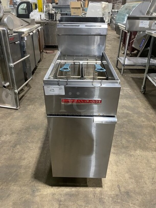 American Range Commercial Natural Gas Powered Deep Fat Fryer! With Backsplash! All Stainless Steel! On Legs! Model: AF50HE SN: 211020FO144