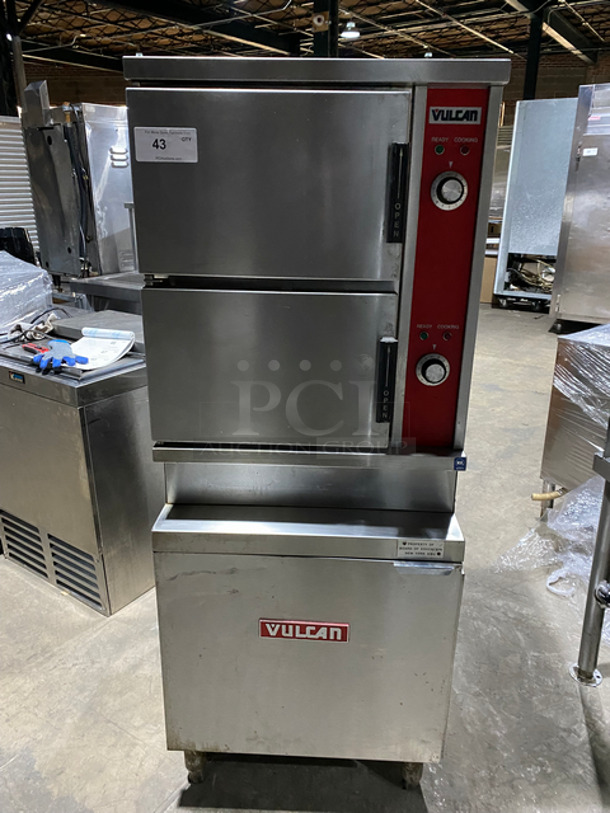 Vulcan Commercial Electric Powered Dual Cabinet Steamer! All Stainless Steel! On Legs! Model: VSX24E SN: 271095042 208V 50/60HZ 3 Phase (Control Circuit: 115V 50/60HZ 1 Phase)