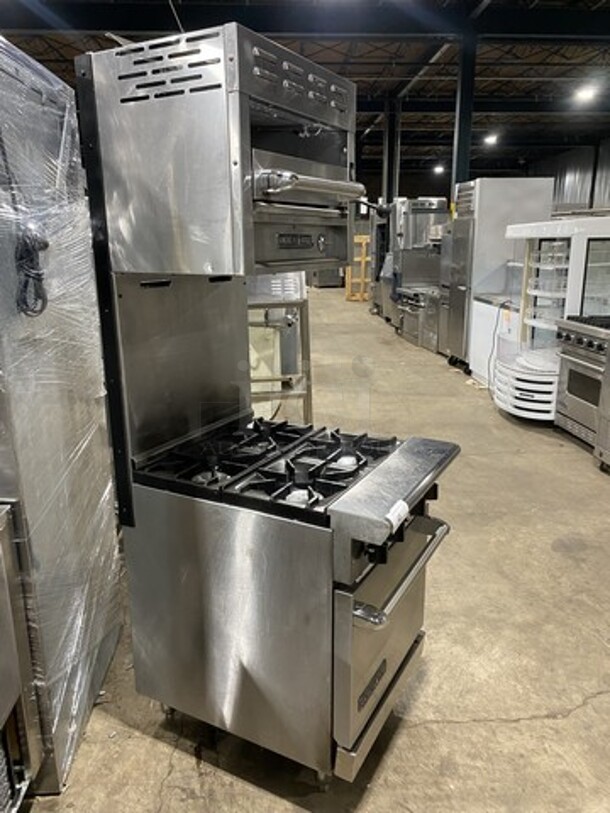 FAB! American Range Natural Gas Powered 4 Burner Range With Full Size Oven Underneath! With 24 Inch Salamander! On Commercial Casters! Working When Removed!  - Image 2 of 9
