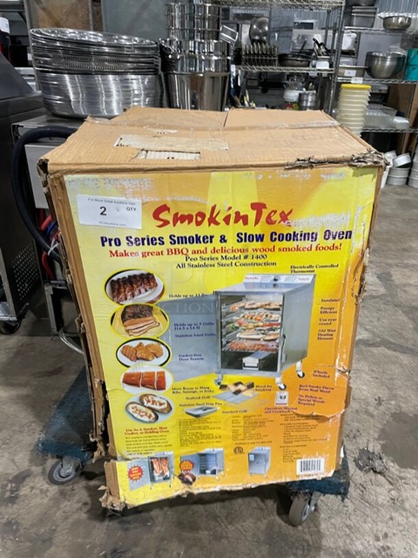 BRAND NEW IN THE BOX! Smokin Tex' Electric Powered Smoker/Slow Cooking Oven! Model: 1400 SN: 140014908064! 110V 1 Phase! On Casters! - Image 1 of 10