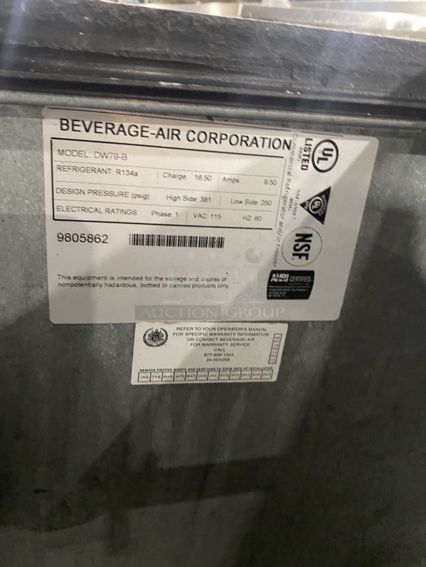 Beverage Air 3 Top Sliding Door Beer Bottle Cooler! Model DW79-B Serial 9805862! 115V 1 Phase!  - Image 7 of 7