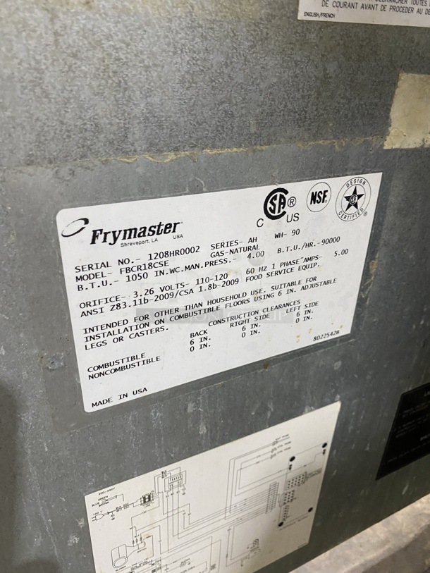 Frymaster Commercial Natural Gas Powered Pasta Cooker/Rethermalizer! With Backsplash! All Stainless Steel! MODEL: FBCR18CSE SN:1208HR0002! 110-120V 1PH! On Casters! - Image 7 of 10